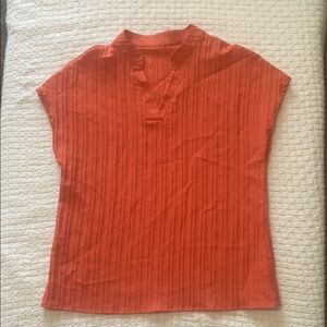 Orange Ribbed Fitted Polo Cap Sleeve Tee